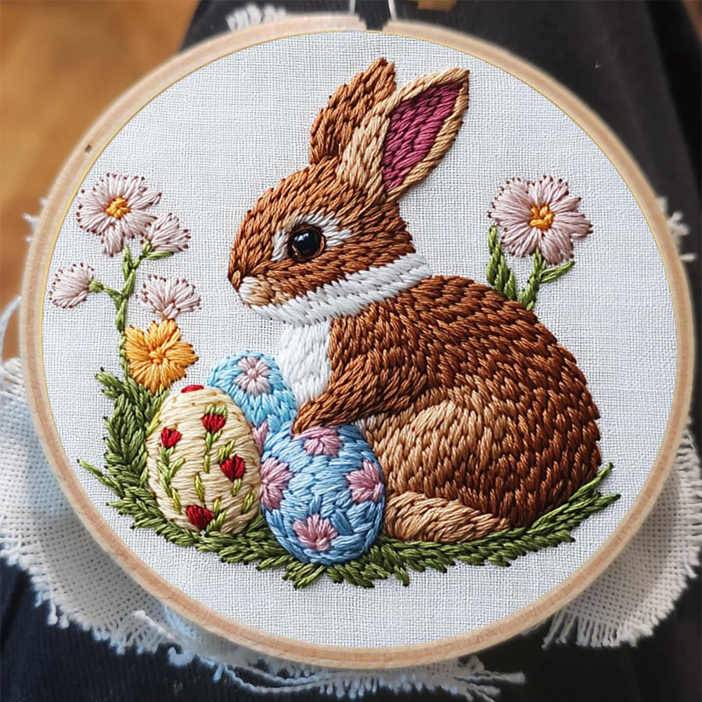 Brown Bunny With Floral Eggs Punch Needle Kit - Elegant Craft | Timeless Present - image 5