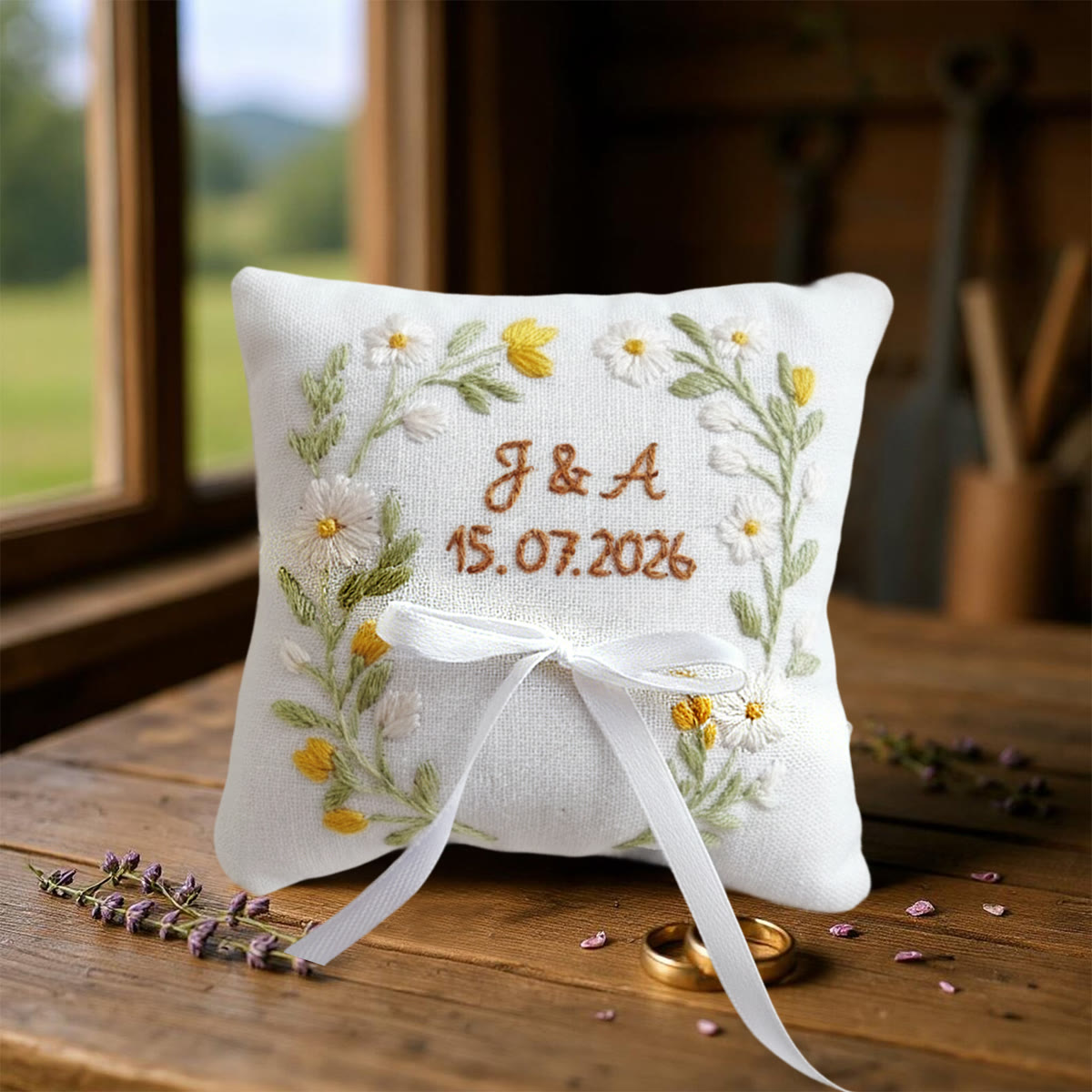 Rubbyoo Personalized Ring Bearer Pillow Embroidery Kit - Daisy Floral Wreath Decor | Exquisite Handmade Creation | Perfect Anniversary Gift - image 10