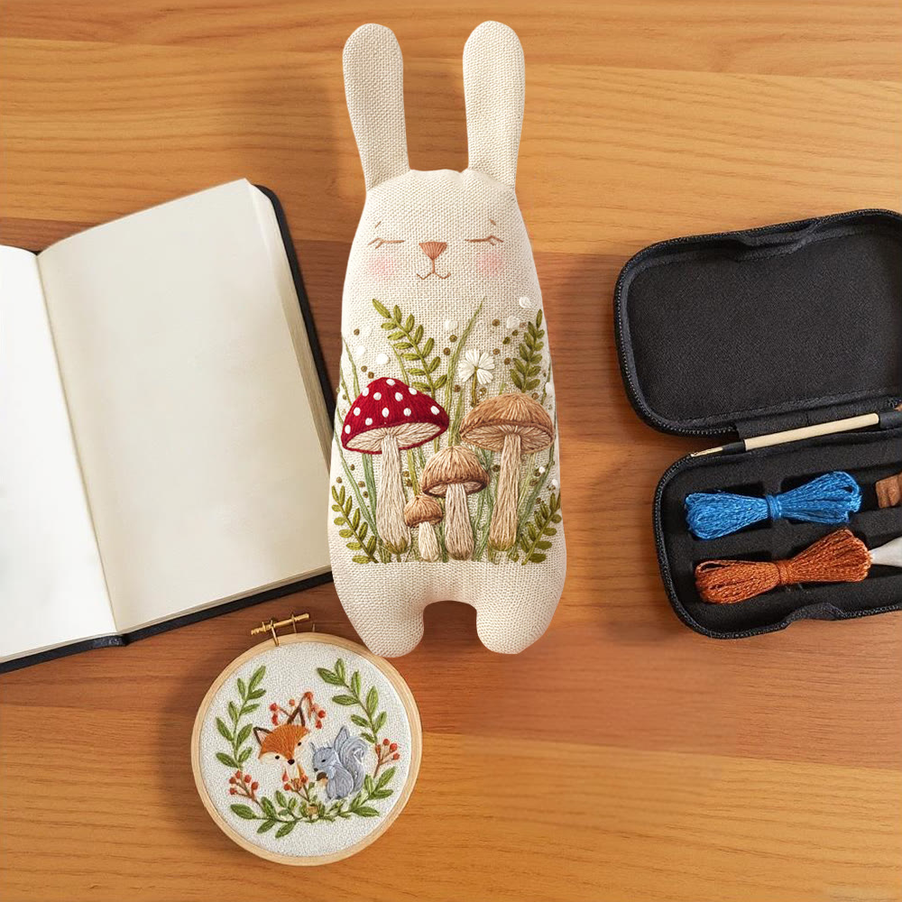 Rubbyoo Bunny Toy Embroidery Kit - Mixed Mushroom And Foliage | Beginner Sewing Kit | Handcrafted Stuffed Bunny - image 6