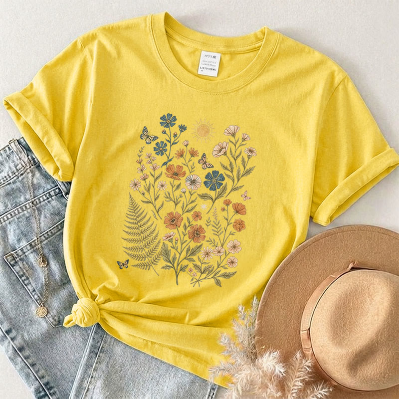 Rubbyoo Charming Flowers Graphic Tee  - Botanical Floral T-shirt Gift | Comfort Stylish Outfit  - Yellow - 2XL - image 12