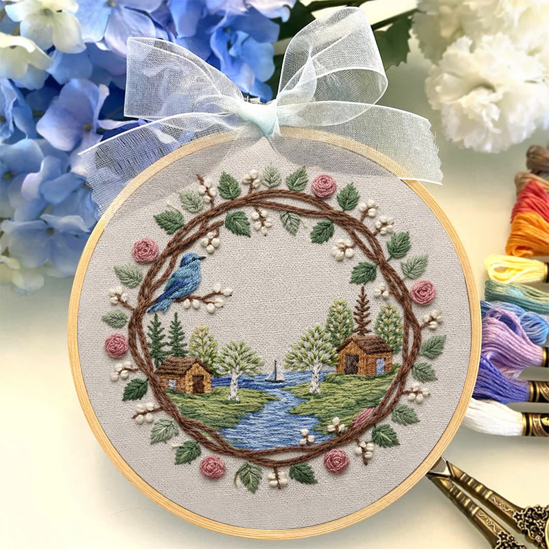Rubbyoo Embroidery Kit - Cabin Lake |  Beginner Landscape Craft | Unique Handmade Gifts - image 4