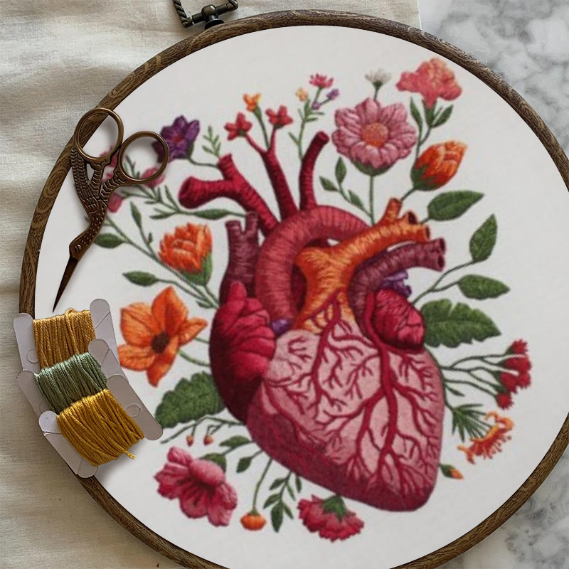 Rubbyoo Embroidery Kit - Anatomical Floral Heart | Handicraft For Wall Art | Unique Collection Gift - image 5