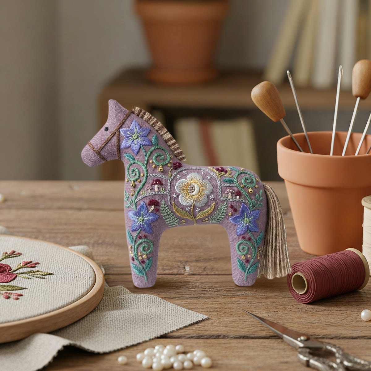Rubbyoo Dala Horse Embroidery Kit - Bellflower And Daisy Design | Mother′s Day Floral Gift | Cozy Handmade Bedroom Accent - image 7