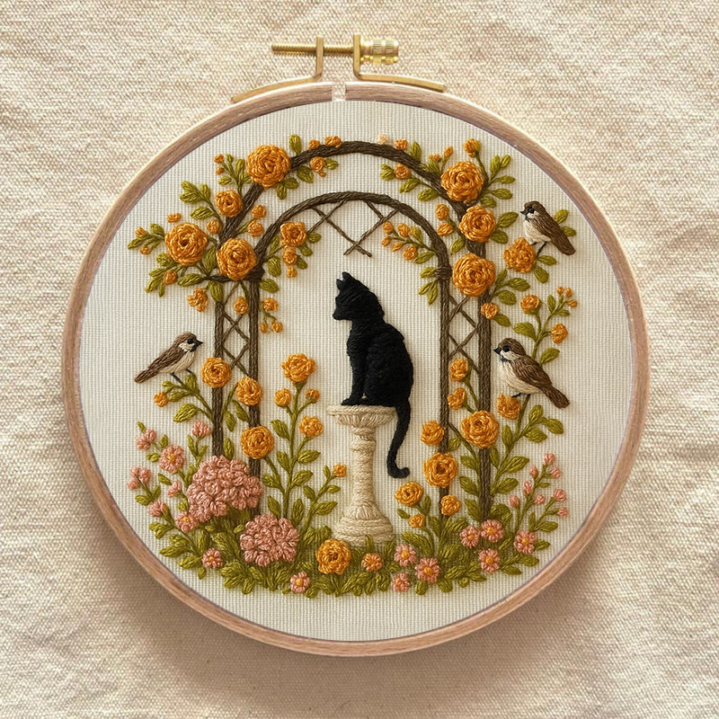 Rubbyoo Embroidery Kit - Cat With Blooming Flowers | Handicraft For Wedding Gifts | Perfect As Room Decor - image 7