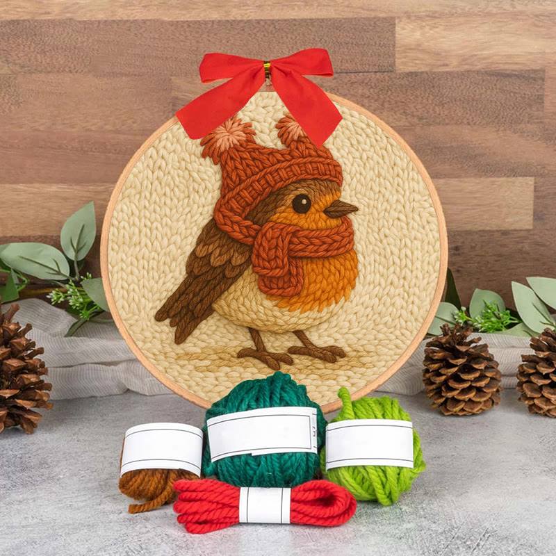 Cute Robin Punch Needle Kit - Handmade Bird Needlework | Diy Yarn Art Craft - image 8