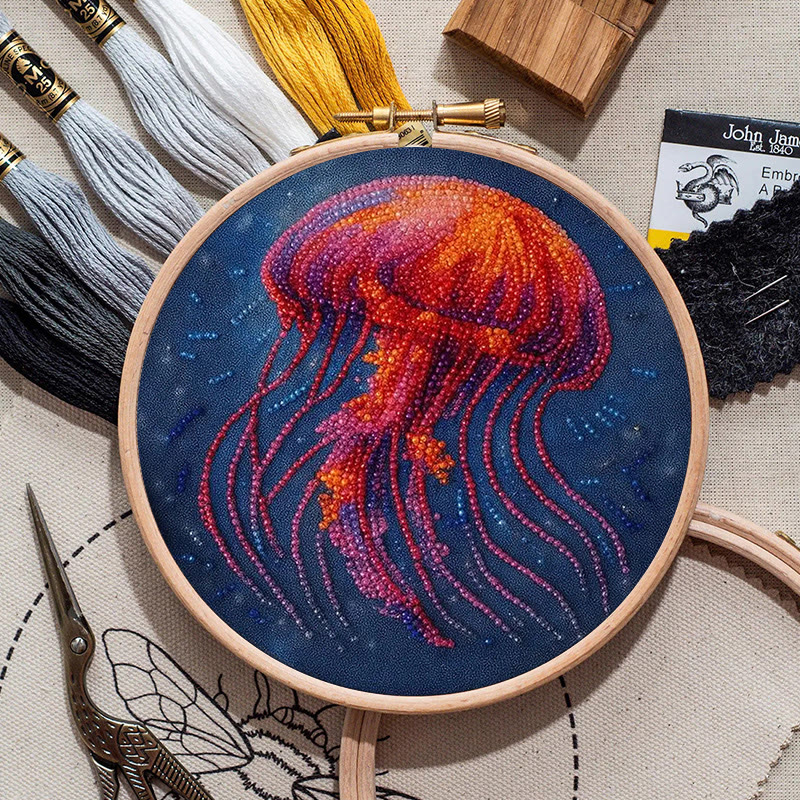 Rubbyoo Bead Embroidery Kit - Glowing Jellyfish | Creative Handmade Gifts | Handicraft For Beginners - image 5
