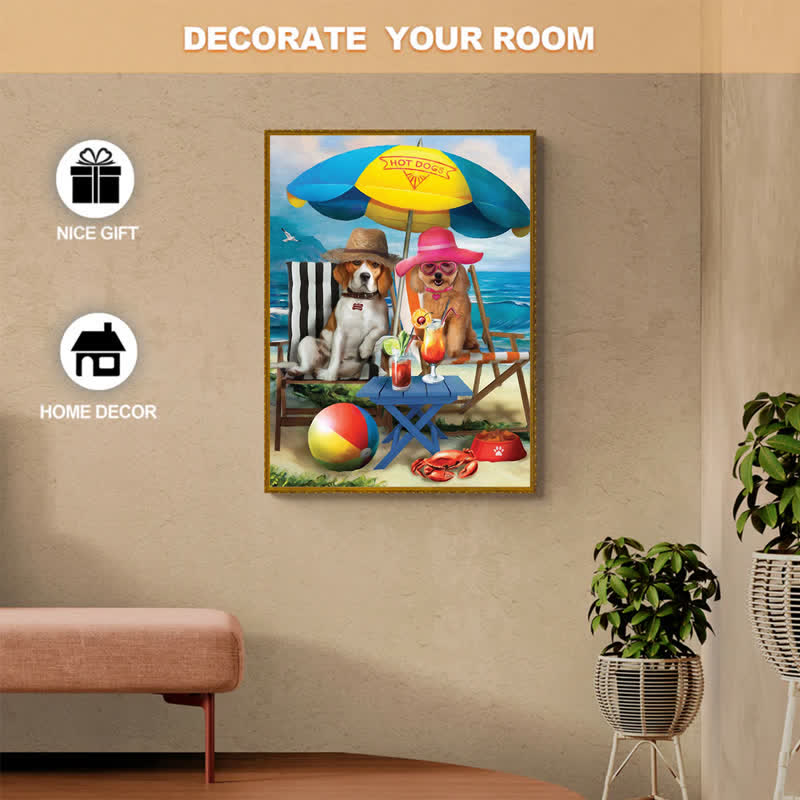 Rubbyoo Dogs On The Beach Funny - Wooden Jigsaw Puzzle