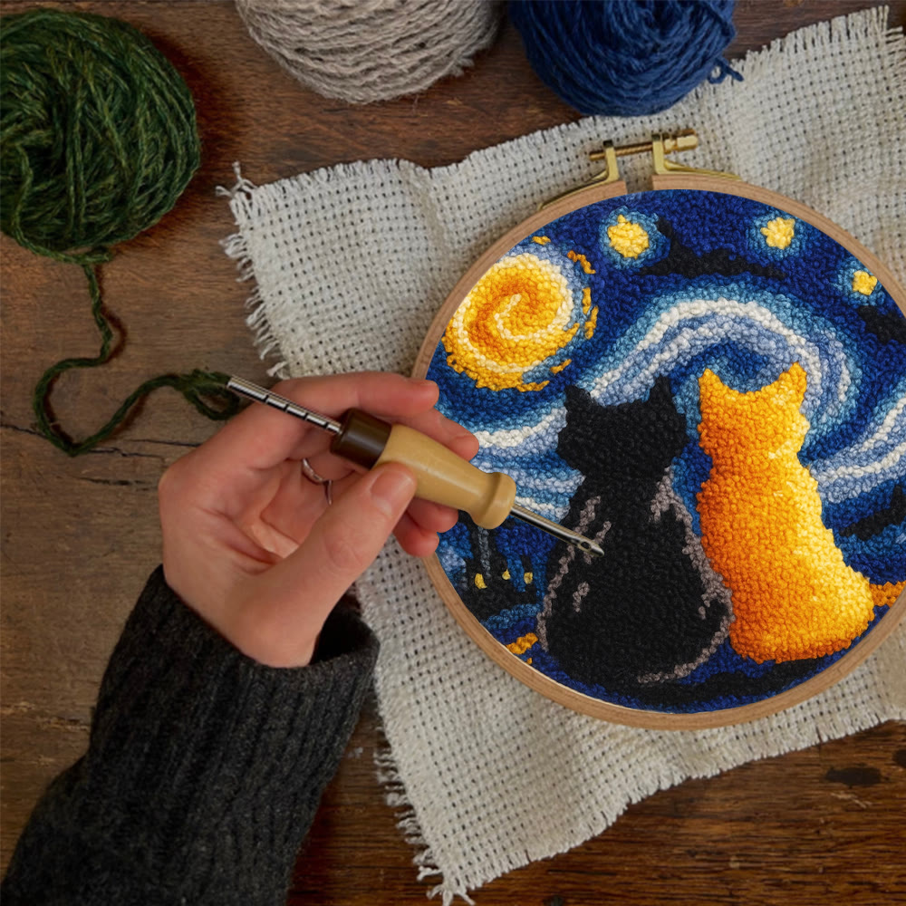 Starry Sky With Cats Punch Needle Kit - Creative Coaster Art | Unique Desk Decor  - image 6