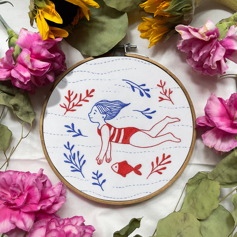 Rubbyoo Embroidery Kit - Diving Girl | Easy Handmade Ornament | Diy Summer Craft - image 3