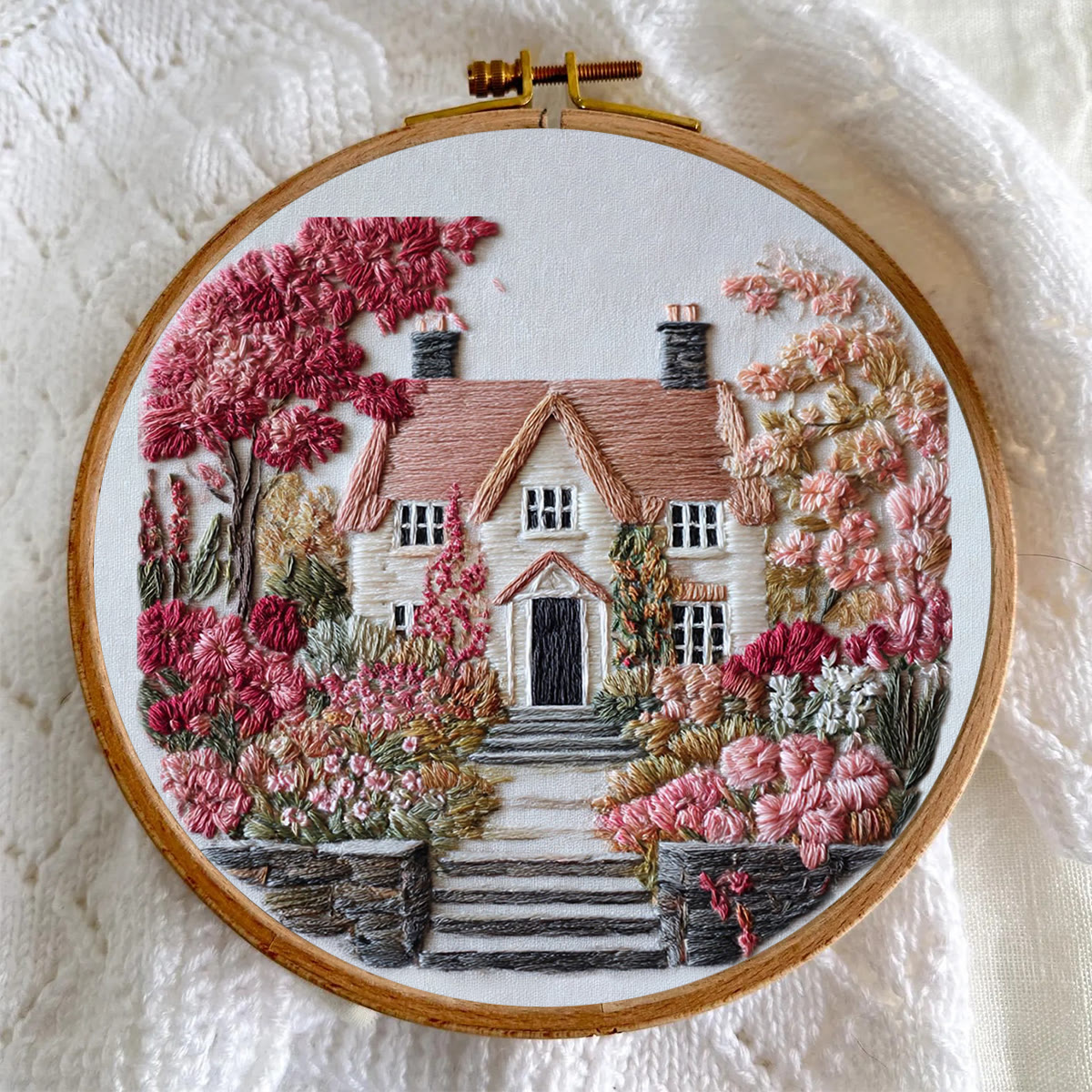Rubbyoo Embroidery Kit - Autumn Floral Cottage | Relaxing Craft Activity | Inviting Home Touch - image 7
