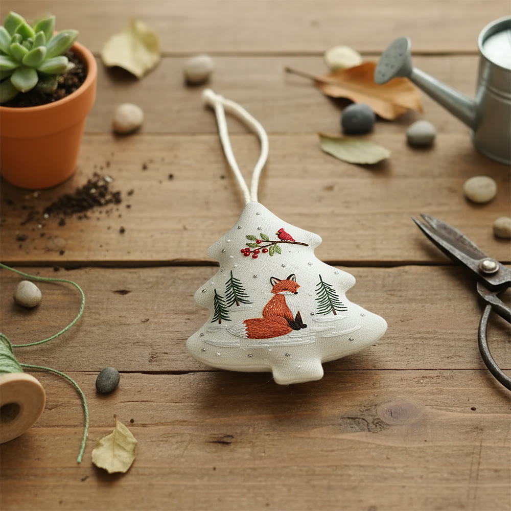 Rubbyoo Tree-shaped Embroidery Kit - Woodland Fox Cardinal | Charming Woodland Stitching | Festive Gifting Decor - image 4