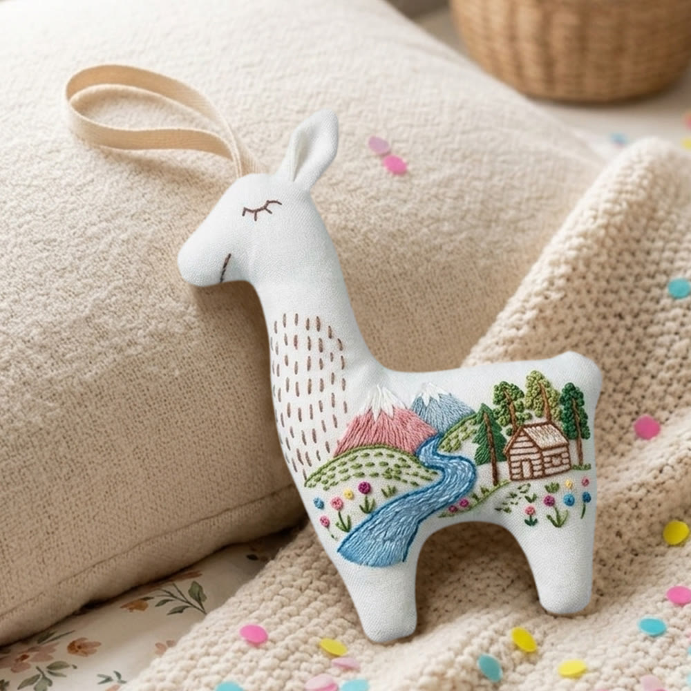 Rubbyoo Llama Embroidery Kit - Forest Cabin Landscape Design | Nature Lover Gift | Home Decor Ornament - image 6