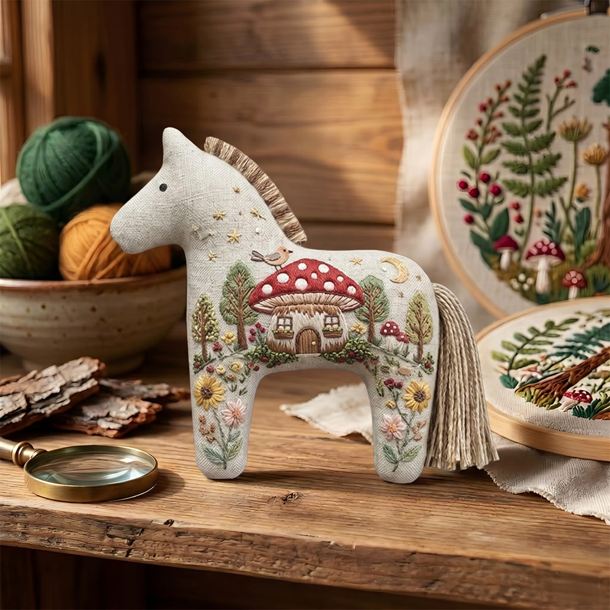 Rubbyoo Dala Horse Embroidery Kit - Mushroom House | Unique Gift For Her | Cute Bag Charm - image 7