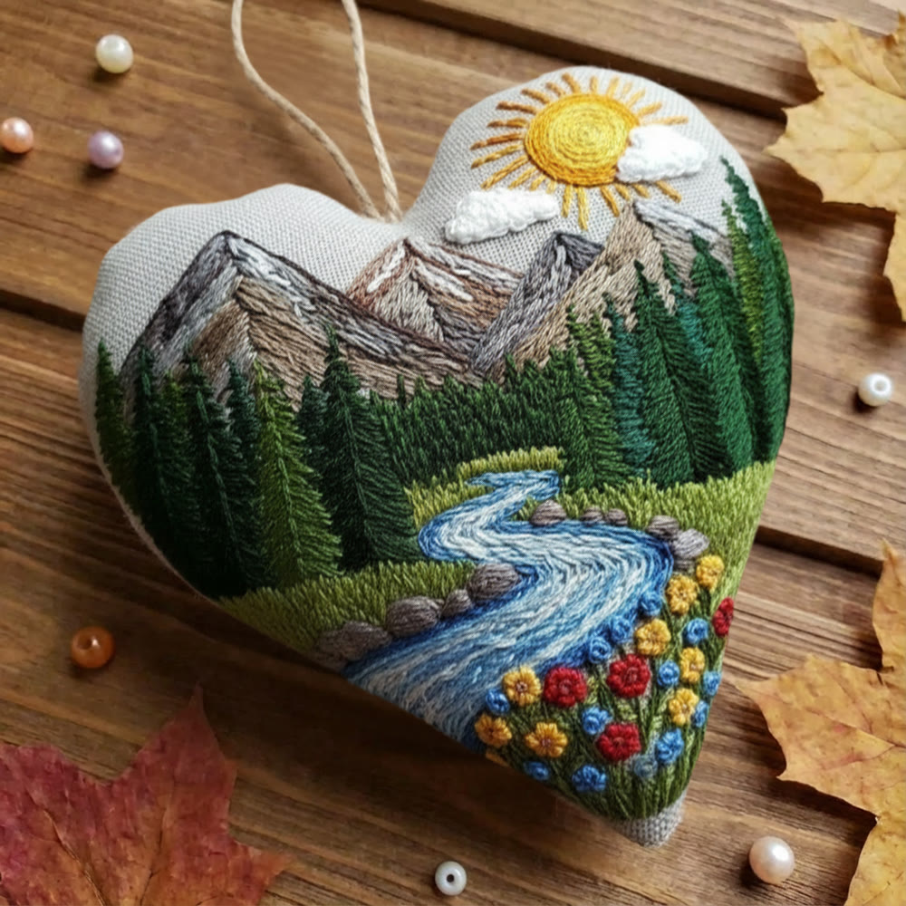 Rubbyoo Heart Embroidery Kit - Mountain River Sunrise | Soothing Craft | Nature Inspired Home Ornament - image 10