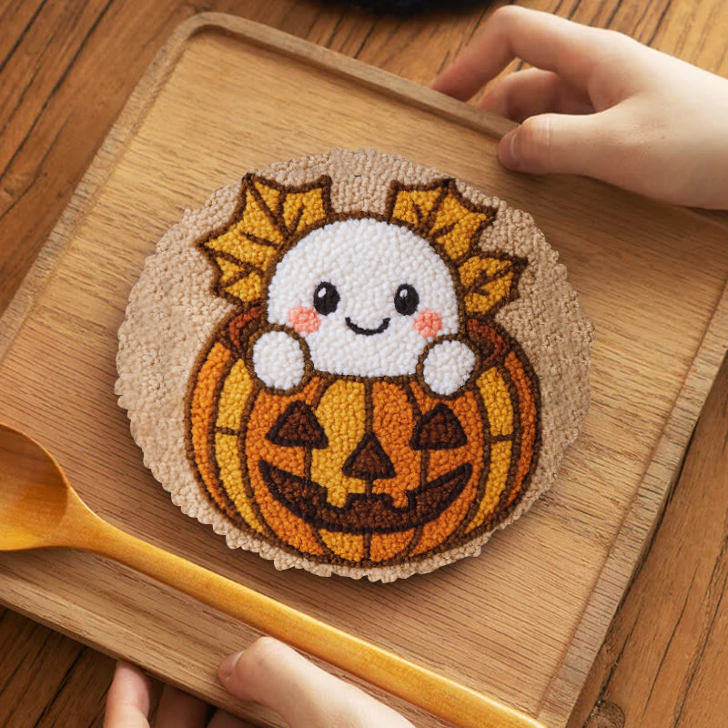 Pumpkin Ghost Punch Needle Kit - Adorable Halloween Craft | Diy Decorative Art - 5 inch Coaster Kit - image 11