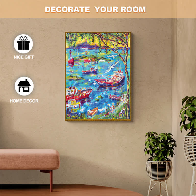 Rubbyoo Boats at Sunset Bay - Wooden Jigsaw Puzzle