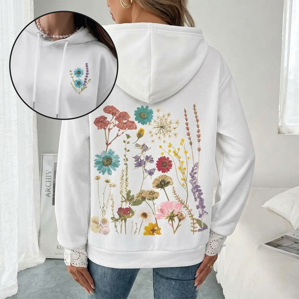 Rubbyoo Colorful Wildflowers Graphic Unisex Hoodie  - image 2