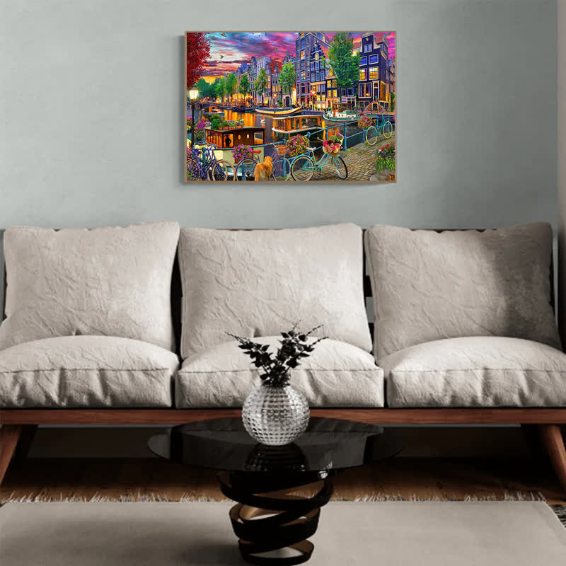 Rubbyoo Biking in Amsterdam - Wooden Jigsaw Puzzle