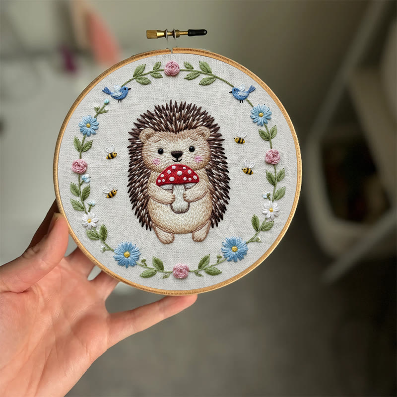 Rubbyoo Embroidery Kit - Mushroom Hedgehog | Adorable Animal Craft | Handmade Stitch Art - image 8