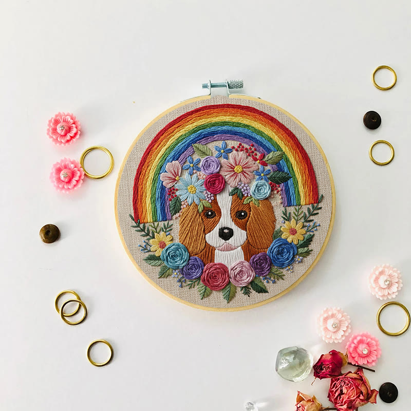 Rubbyoo Embroidery Kit - Rainbow Floral Dog Portrait | Whimsical Handwork | Heartwarming Gift Pick - image 8
