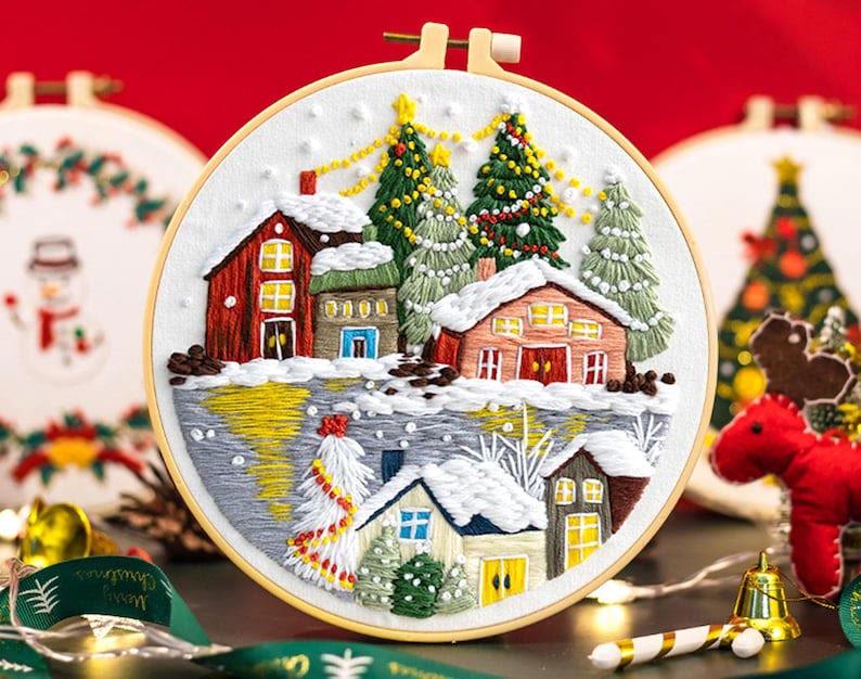 Rubbyoo Embroidery Kit - Happy Christmas Town Series | Diy Holiday Hoop Art | Perfect Home Ornament - 20*20cm - #3 - image 4