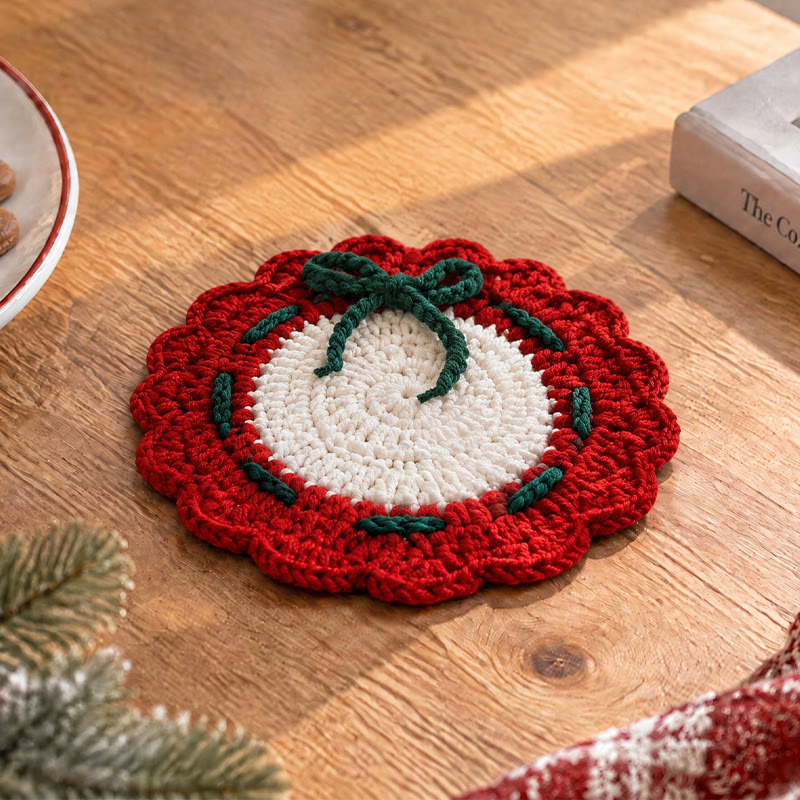 Rubbyoo Crochet Christmas Coasters – Handmade Seasonal Heat Insulation Pad | Cozy Festive Table Decor - Christmas Wreath - image 5