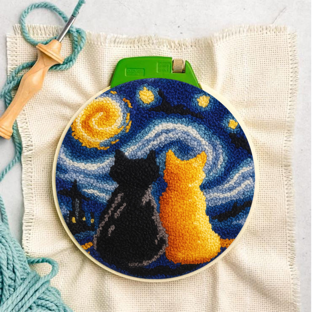 Starry Sky With Cats Punch Needle Kit - Creative Coaster Art | Unique Desk Decor  - image 7