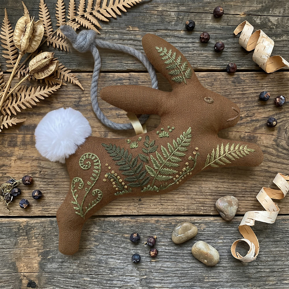 Rubbyoo Rabbit Embroidery Kit - Green Fern Leaves | Entry-level Diy | Elegant Hanging Decoration - image 6