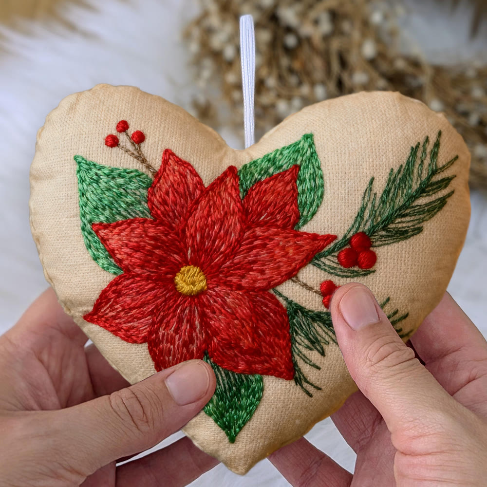 Rubbyoo Heart Embroidery Kit - Winter Poinsettia | Christmas Floral Ornament | Handmade Hoop Art  - image 10