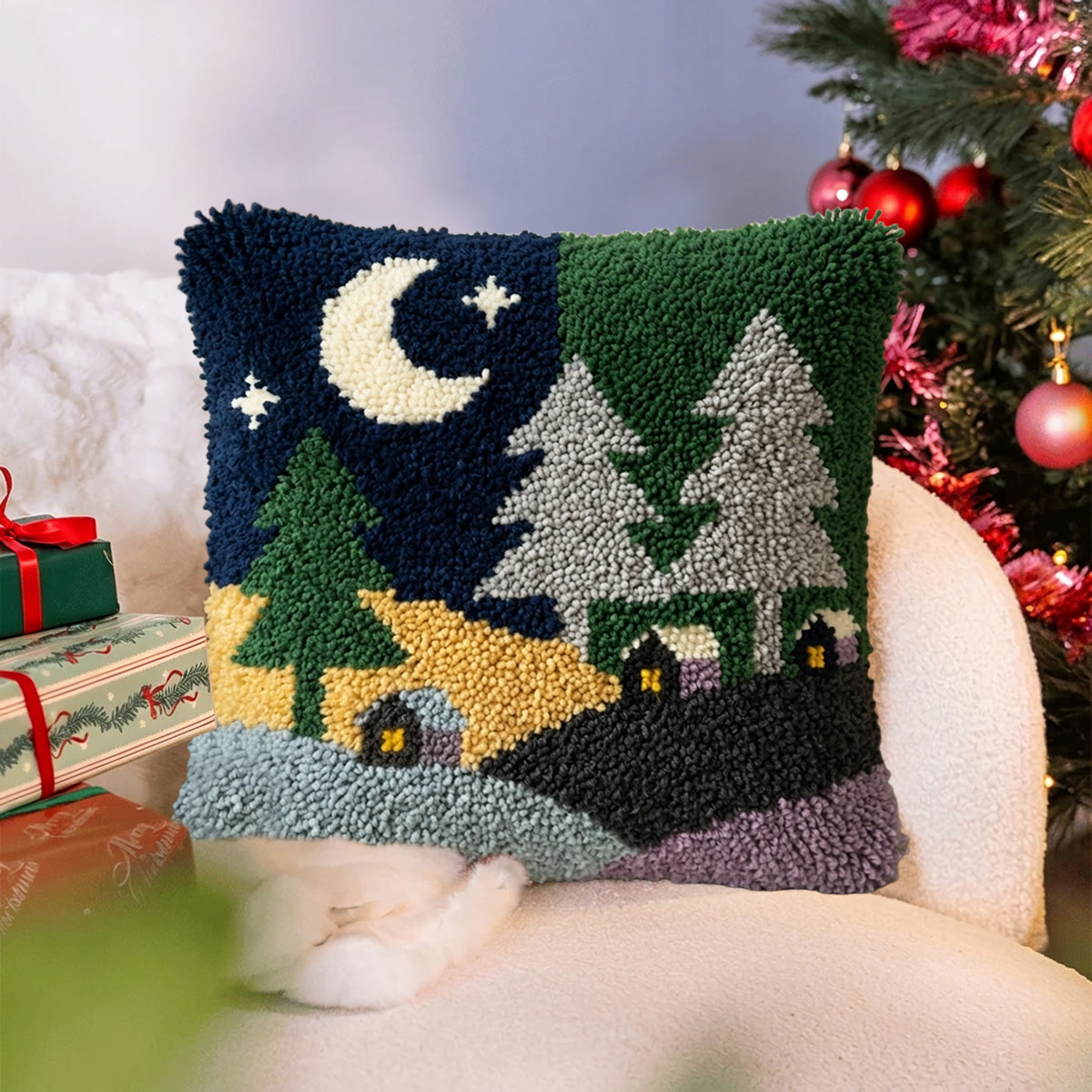 Rubbyoo Latch Hook Pillow Kit - Night Forest Village |  Landscape Cushion Cover | Cozy Home Decor Accent  - image 7