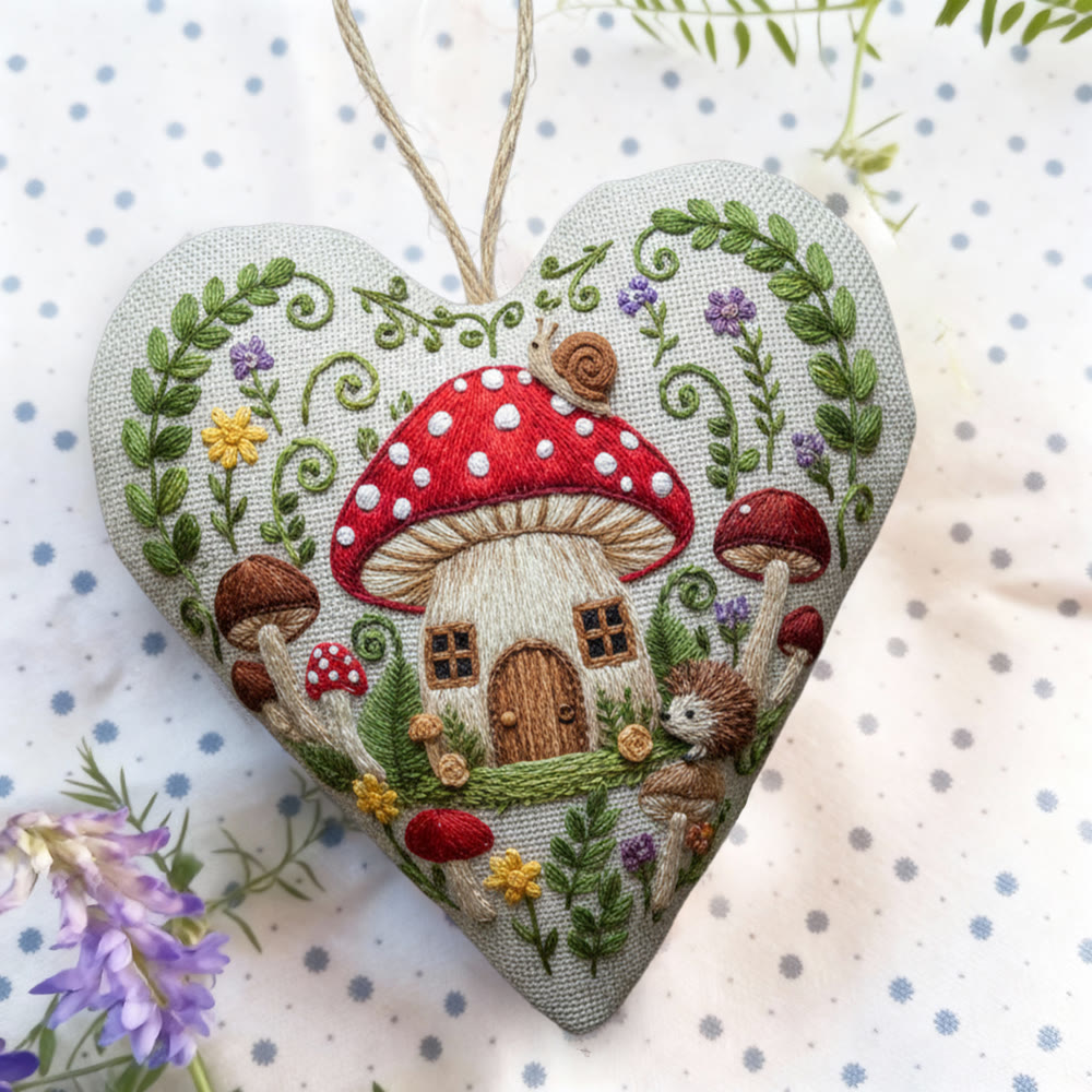 Rubbyoo Heart Embroidery Kit - Mushroom Cottage And Hedgehog | Enchanting Diy | Whimsical Gift Idea - image 9