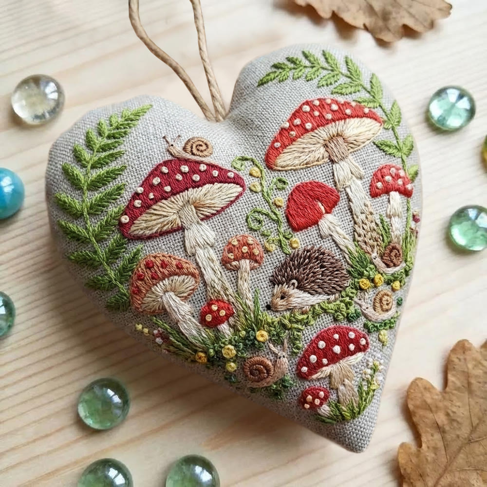 Rubbyoo Heart Embroidery Kit - Woodland Mushroom Hedgehog | Entry Level Diy | Cozy Ambience Home Hanging - image 8