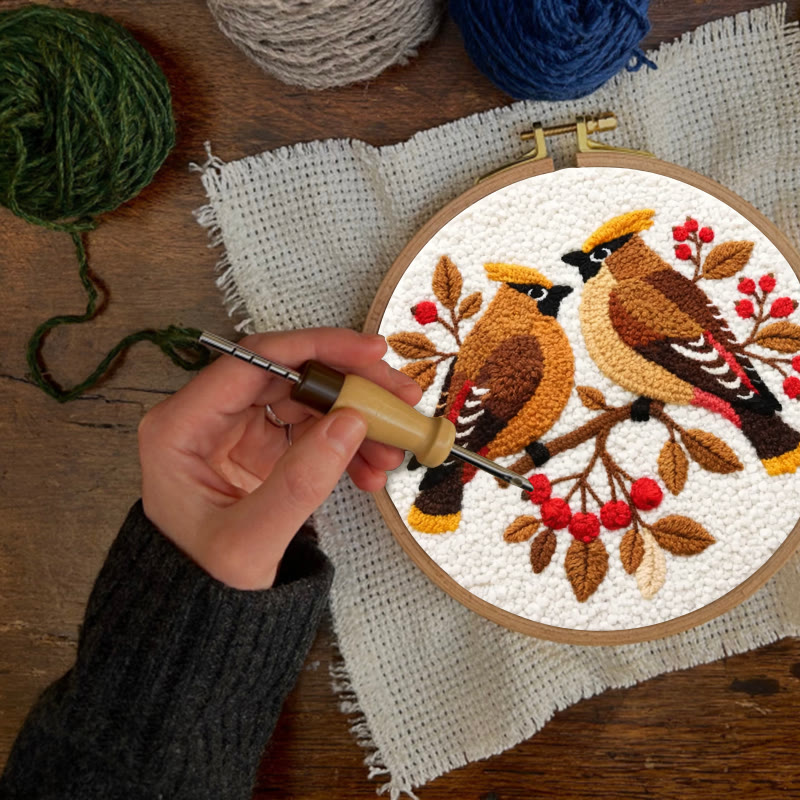 Berry Perched Birds Punch Needle Kit – Newcomer-Friendly DIY Starter | Best Gifting Choice - image 7