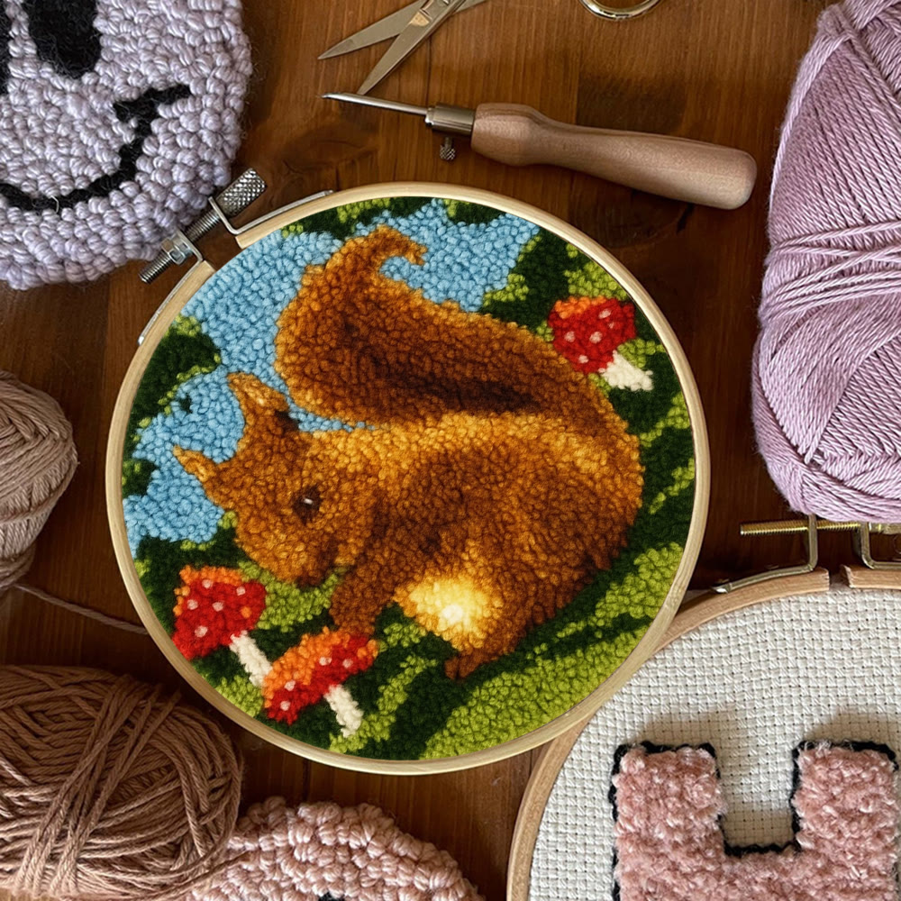 Squirrel Mushroom Punch Needle Kit - Nature Craft | Ideal for Home Decor - image 6