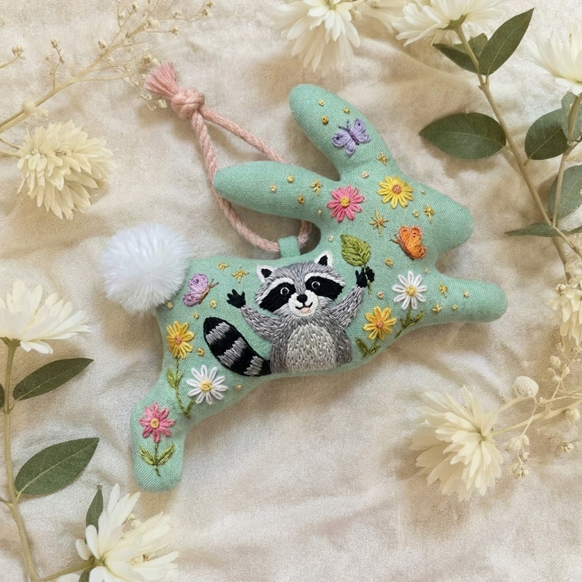 Rubbyoo Rabbit Embroidery Kit -  Wildflower With Raccoon | Perfect For Holiday Decorating | Woodland Animal Diy Hoop Art Craft Gift - image 3