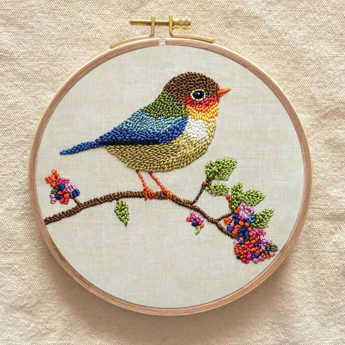 Rubbyoo Embroidery Kit - Vibrant Bird On Branch | Artistic Floral Needlework | Perfect For Embroidery Beginners - image 9