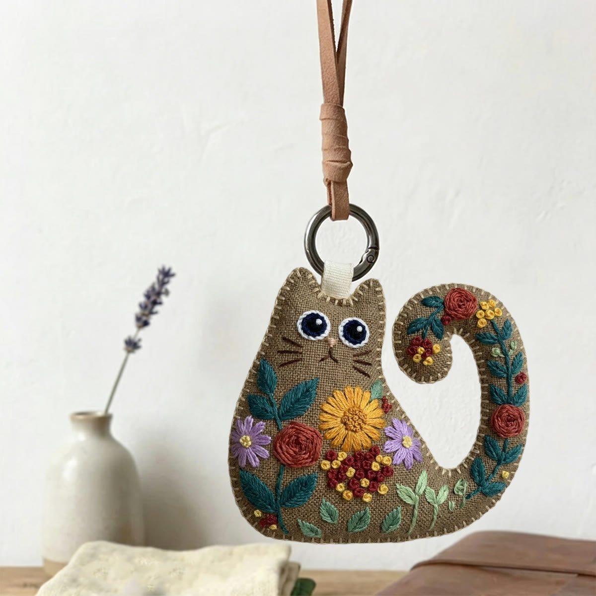 Rubbyoo Cat Embroidery Kit - Colorful Floral Pattern | Small Cute Handmade Gift For Her | Rustic Fabric Ornament - image 4