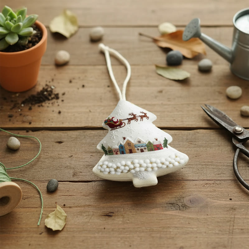 Rubbyoo Tree-shaped Embroidery Kit - Santa Sleigh Scene | Diy Needlecraft Kit | Holiday Ornament - image 9