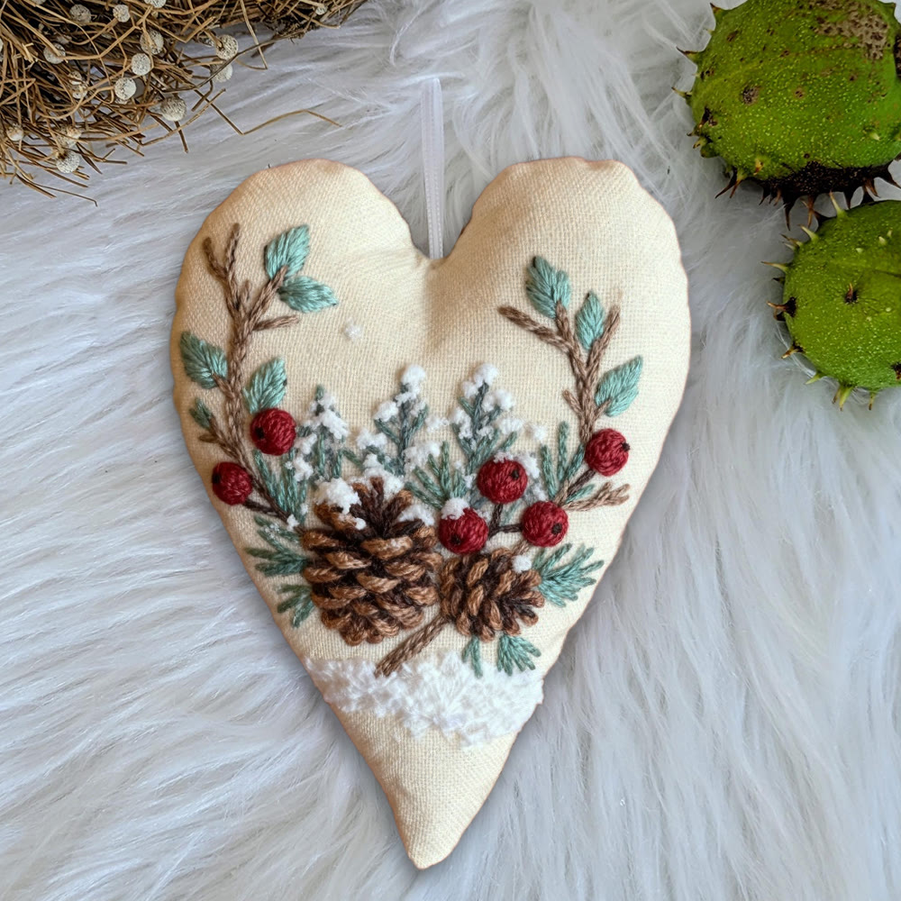 Rubbyoo Heart Embroidery Kit - Christmas Pine Cones | Holiday Celebration Craft | Unique Stitch Art  - image 9
