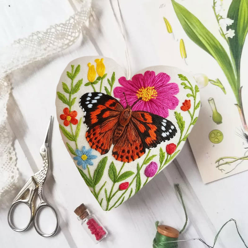 Rubbyoo Heart Embroidery Kit - Vivid Butterfly | Personalized Handmade Art | Diy Birthday Gifts - 6 inches hoop kit - image 1