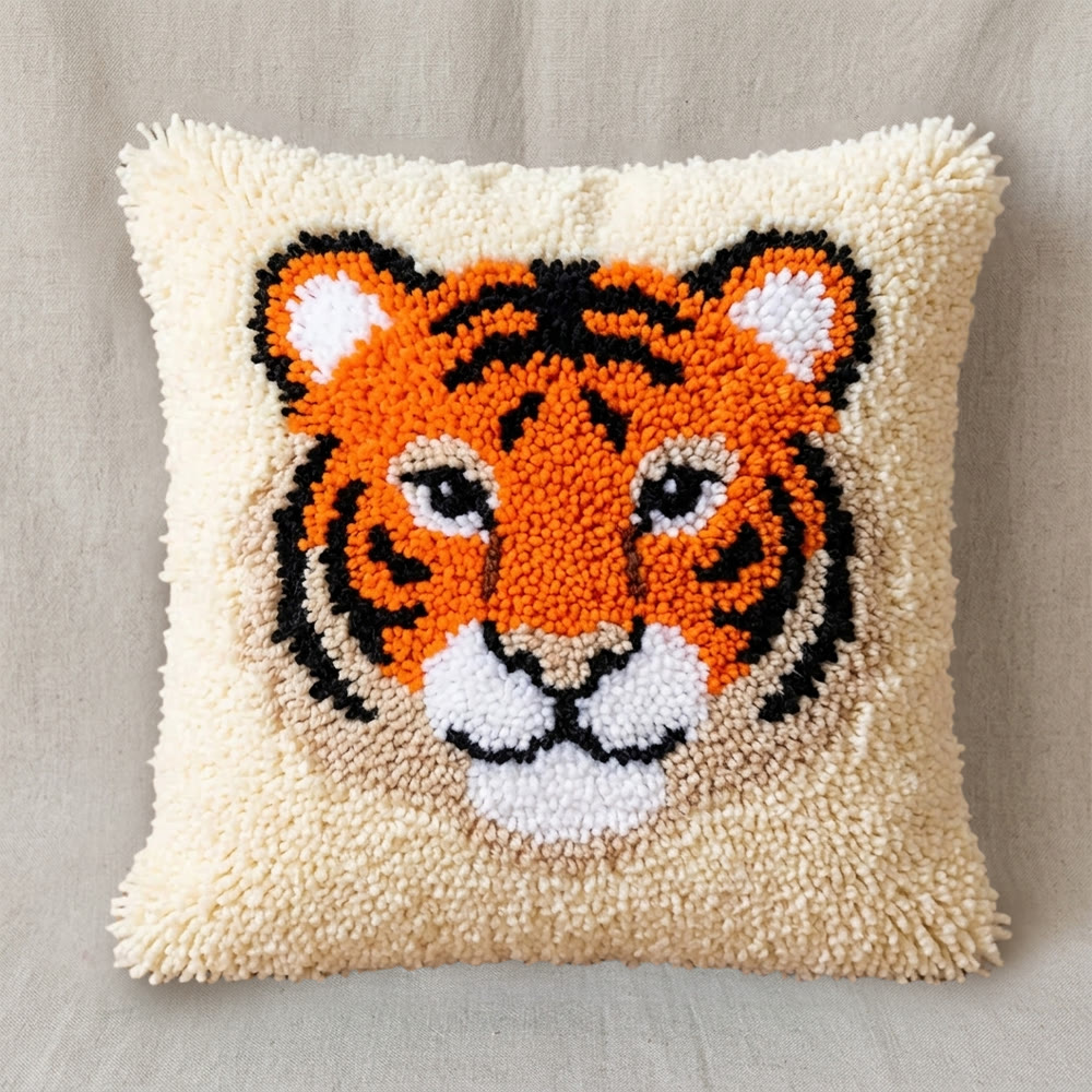 Rubbyoo Latch Hook Pillow Kit - Smiling Tiger | Hand-stitched Chunky Fabric | Animal Cartoon Room Accent - image 9