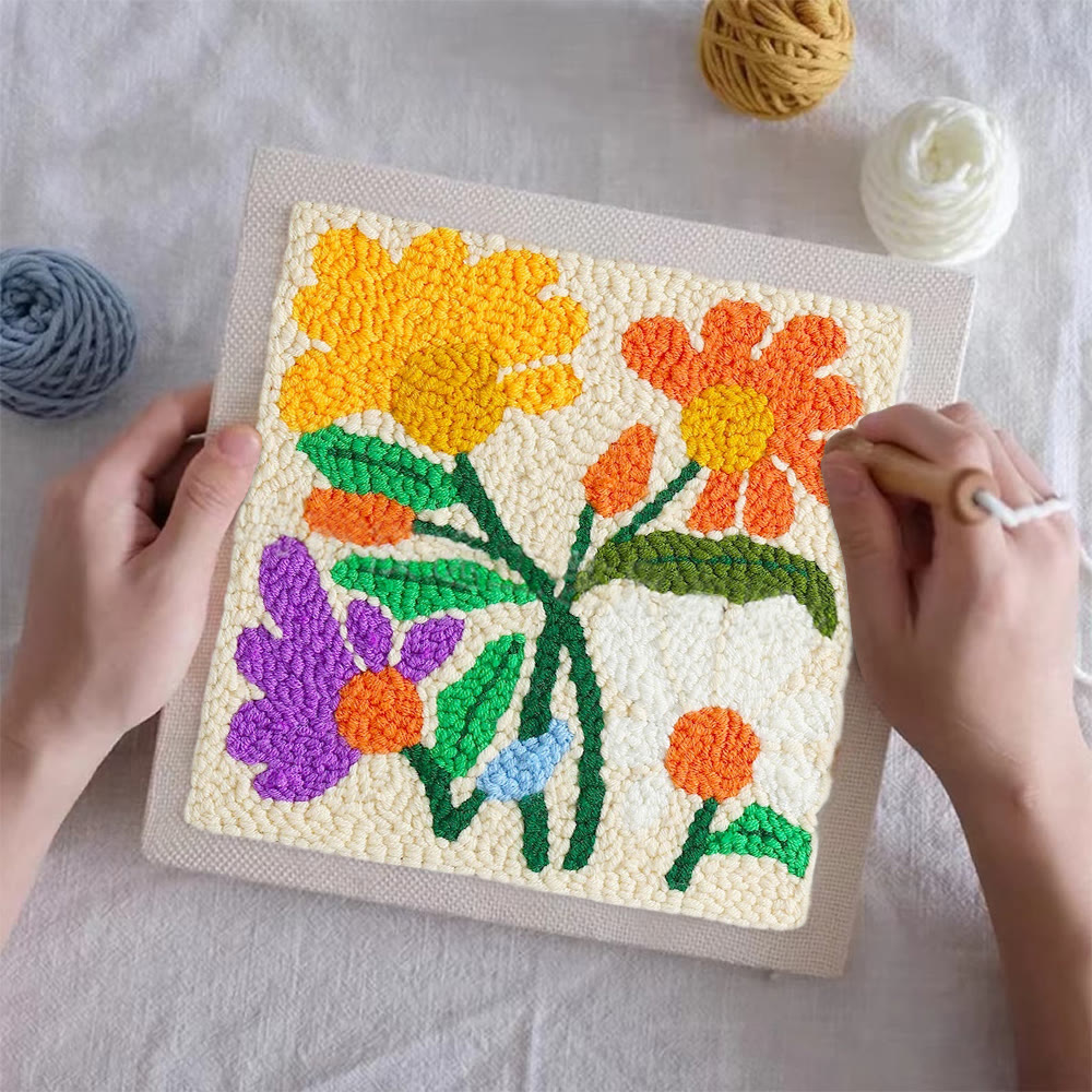 Stunning Flower Square Punch Needle Kit - Decorative Handmade Craft | Diy Floral Gifts - image 4