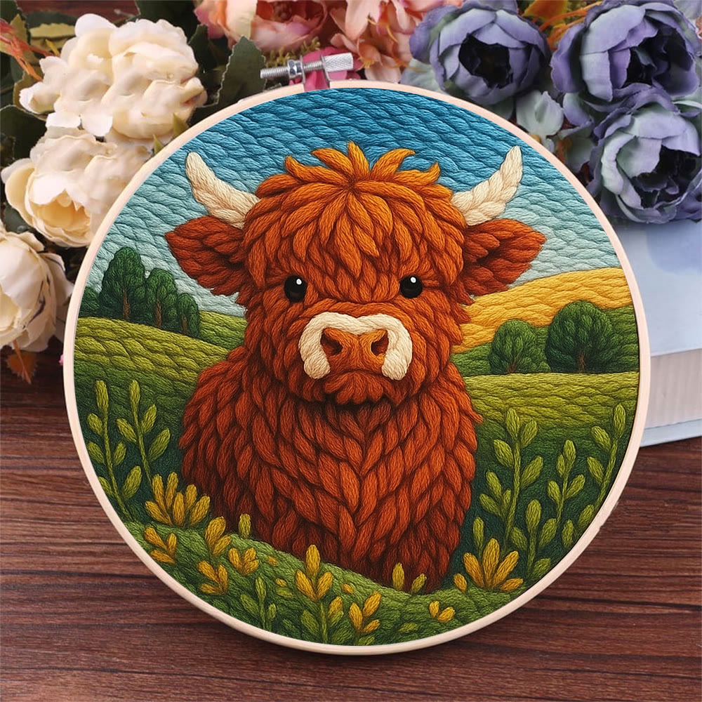 Highland Cow In Field Punch Needle Kit - Handmade Animal Craft | Nice Wall Hanging Decor - image 9