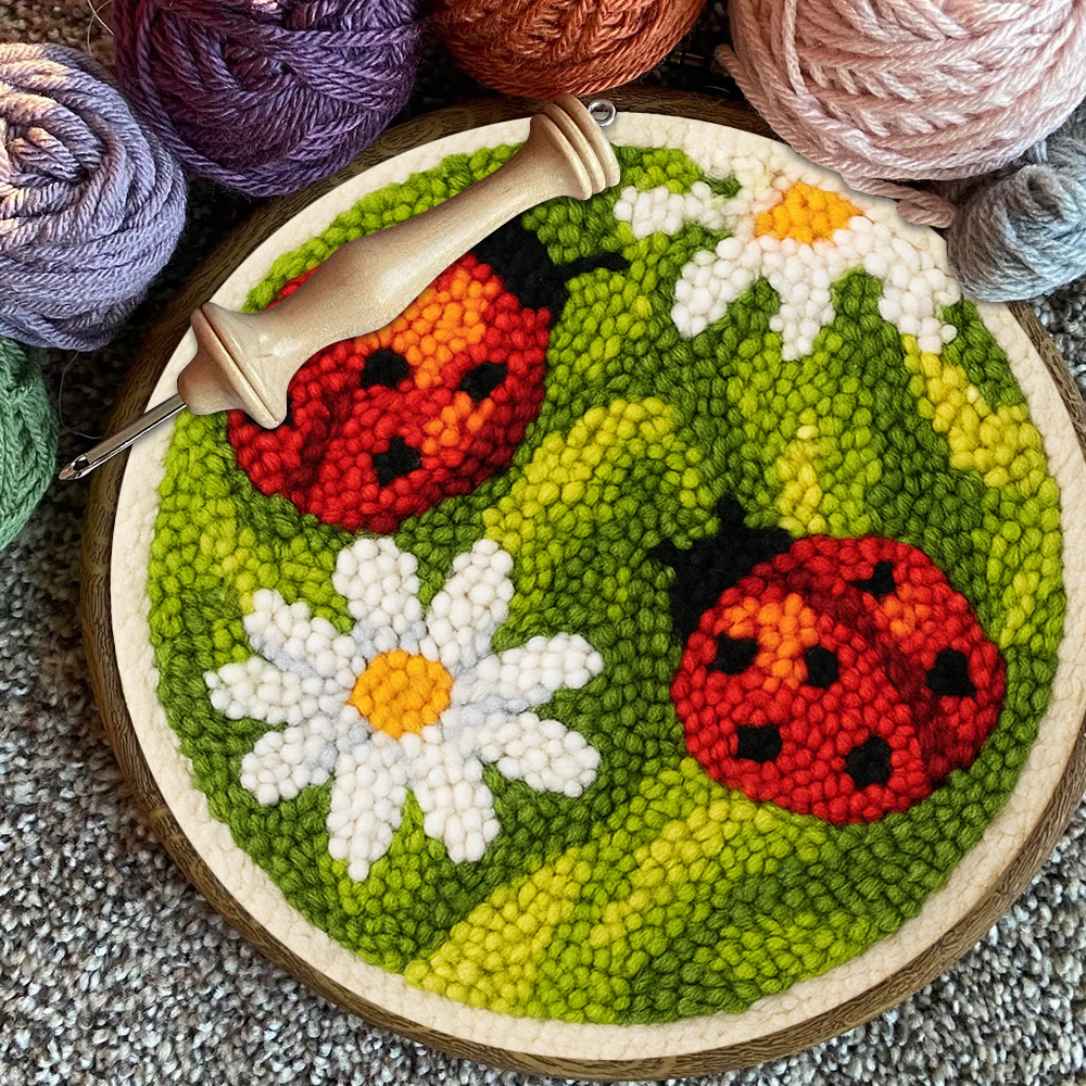 Blooming Flower With Bug Punch Needle Kit - Diy Insect Craft | Nice Home Ornament - image 8