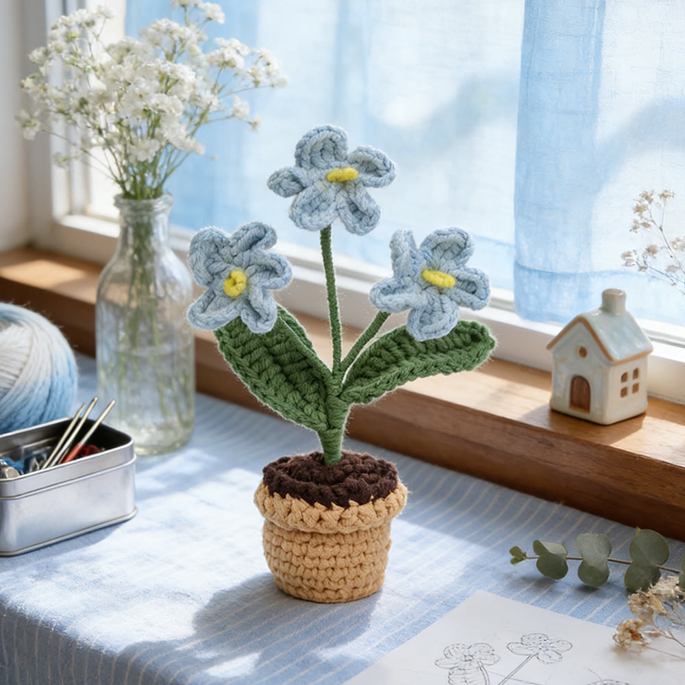 Flower Pot Serie Crochet - Unique Valentines Present | Charming Desk Ornament - Forget-me-nots - image 4