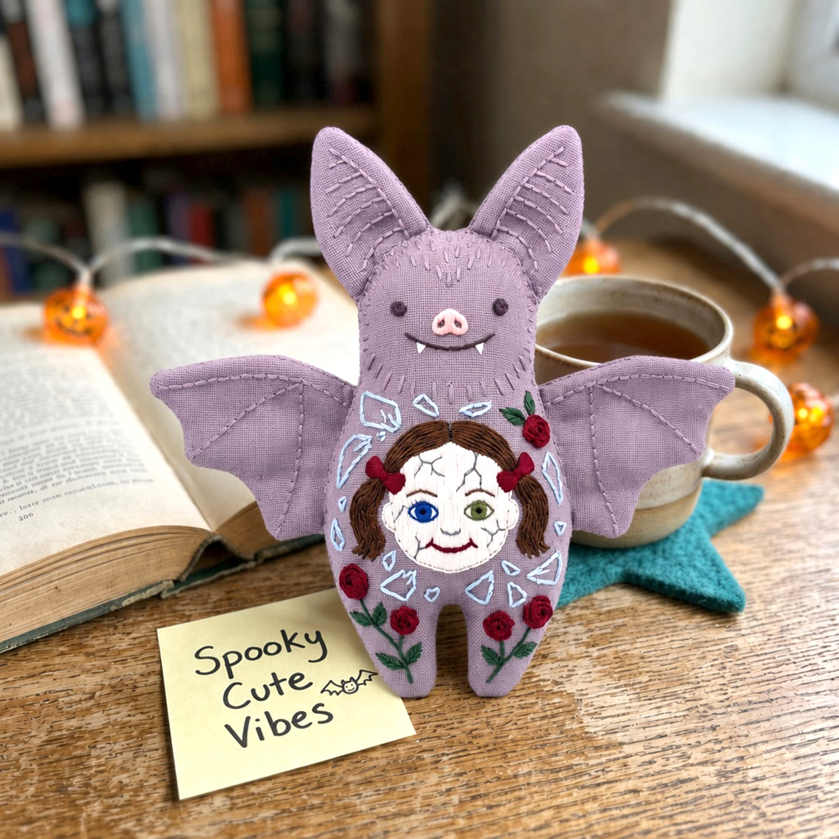 Rubbyoo Bat Embroidery Kit - Spooky Floral Doll | Halloween Gothic Fairycore Handmade Gift | Medieval Folklore Decor - image 5