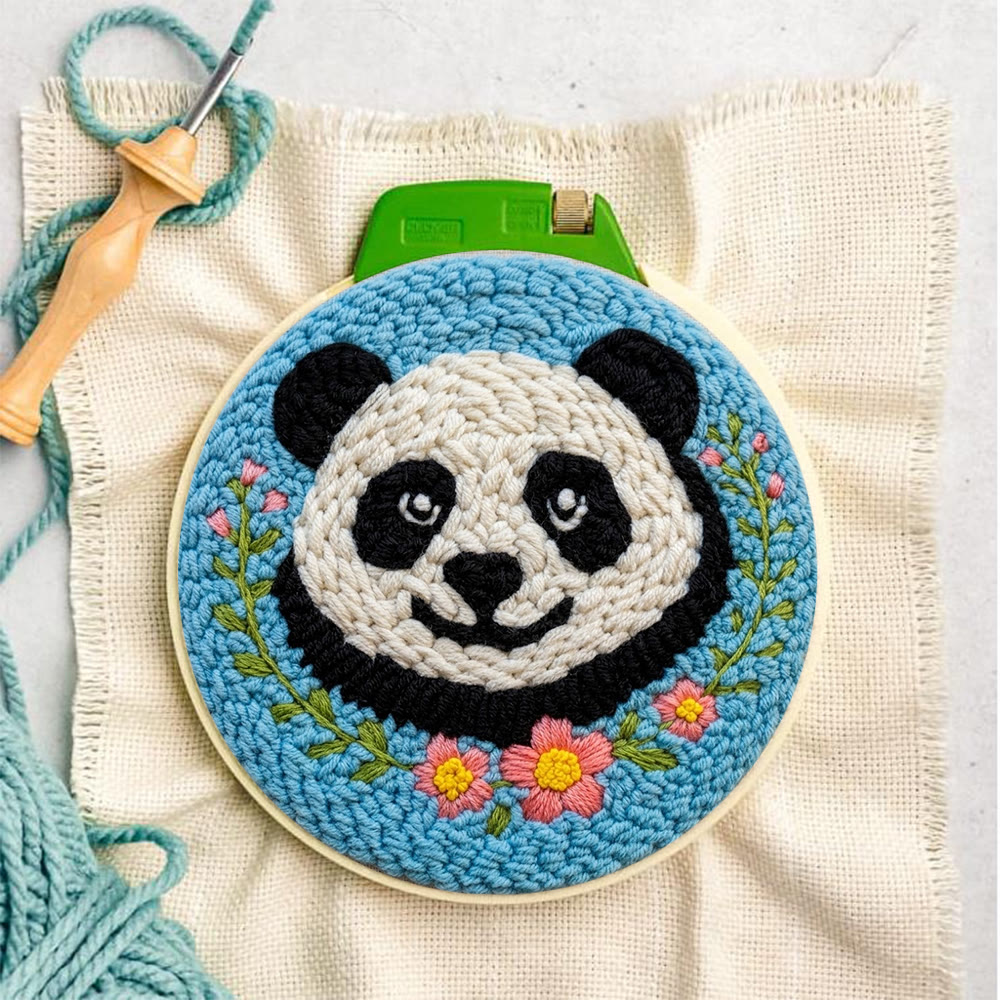 Floral Panda Punch Needle Kit - Adorable Animal Craft |  Diy Project For Beginner  - image 8
