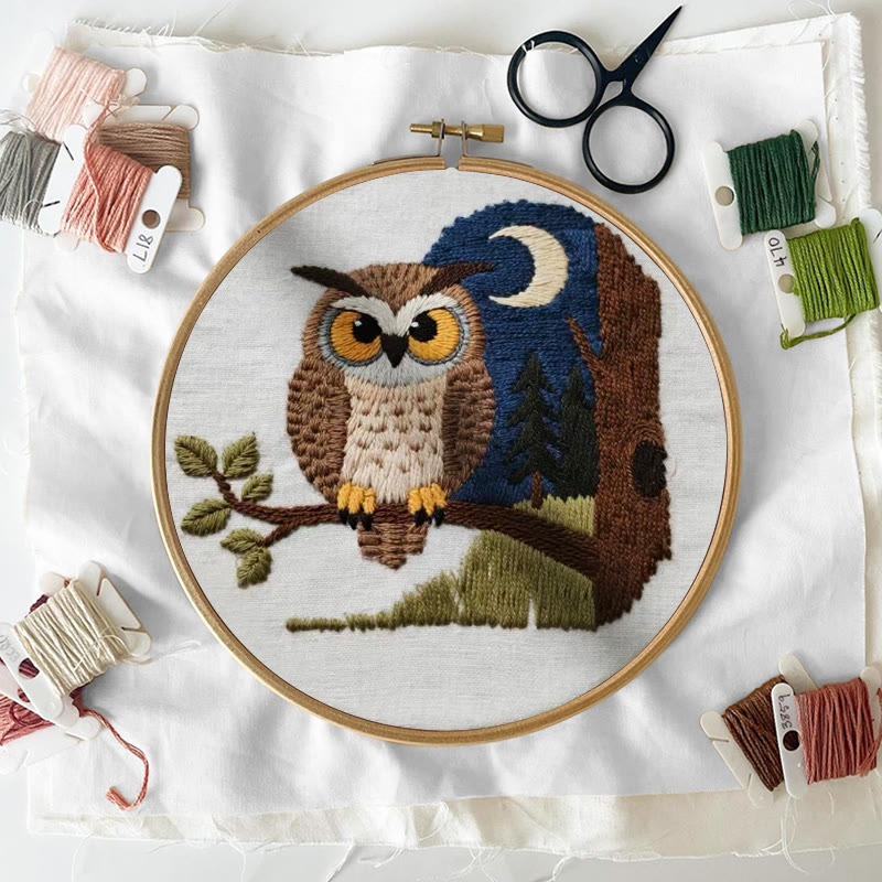 Rubbyoo Embroidery Kit - Moonlit Owl | Twilight Nature Art | Refined Home Showcase - image 5