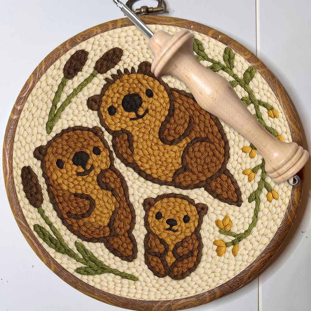 Cute Otter Family Punch Needle Kit - Diy Animal Handicraft | Nice Home Decoration - image 3