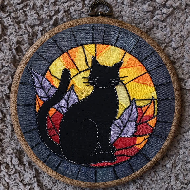 Rubbyoo Embroidery Kit - Halloween Black Cat Stained Glass - image 10